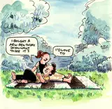 This is the first drawing in a new sketchbook, and I love how it turned out. Anna and I spent the evening in a park celebrating a milestone in our relationship, and I love that I …
