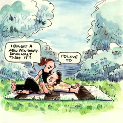 This is the first drawing in a new sketchbook, and I love how it turned out. Anna and I spent the evening in a park celebrating a milestone in our relationship, and I love that I get to share moments like this with her—that she’s interested in them simply because they matter to me.

I tend to keep things to myself because, I guess, I often feel like no one’s really interested. So putting myself out there by sharing something I don’t even think is that special, and then being met with genuine interest and openness, feels really great.