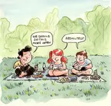 We met at the park to paint trees. Nils painted Mareen and me instead. Weird choice, but I guess our new outdoor painting club doesn’t benefit from rules that are too strict.