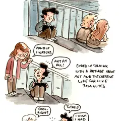 Every single time I’m brave enough to go outside and draw or paint in public, something happens that lifts my mood. It’s not that I particularly yearn for contact with strangers, but whenever it happens, I end up feeling a little more connected to my surroundings.

I ended up talking to that woman and her husband for half an hour. At first, I thought they were tourists because that part of the city is mostly inhabited by them, but they had actually just bought a new camera and gone there to try it out. Very cute!