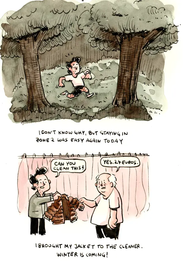 This was only the second time in my life that I brought something to the cleaners, and it always makes me feel like a character in Friends or Seinfeld. Those shows really made me think dry cleaning would be a much bigger part of adult life. Turns out: they lied to us.

I switched to a fountain pen for the previous comic and this one, and I think you can tell. There’s something different about the line quality and, in my opinion, something better. Everything feels so crisp now!