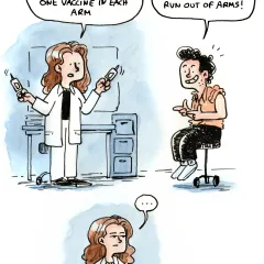 Here's a secret: She actually laughed quite a bit at this stupid joke, which was reassuring because I like the people sticking needles in me to be in a good mood.

That wraps up this year's vaccination season. I'm armed (ha!) against the flu and COVID now.