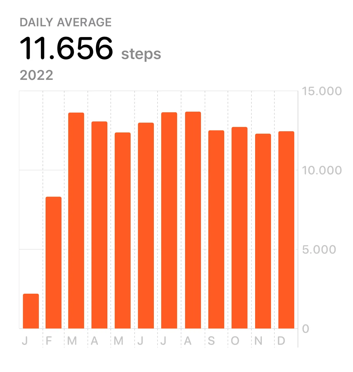My daily average step count of 11.656 steps in 2022